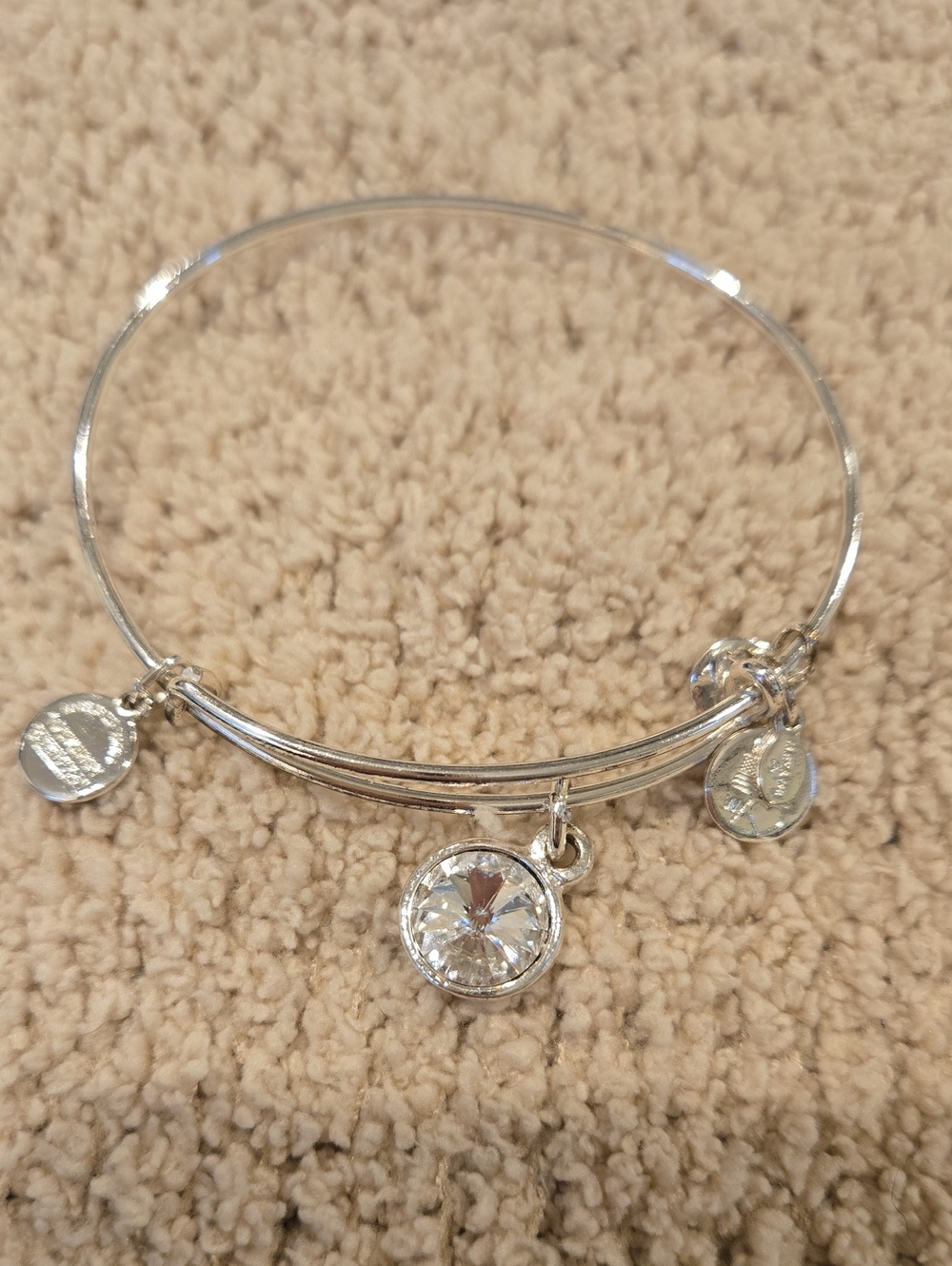 Alex and Ani Silver Crystal Charm Bangle Bracelet